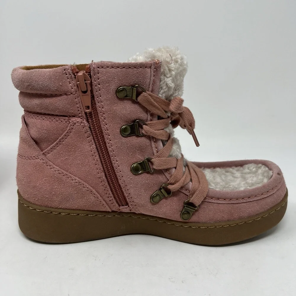Zodiac Women's 7 Pierson Suede Ankle Lace Up Boots Pink Leather Platform Snow